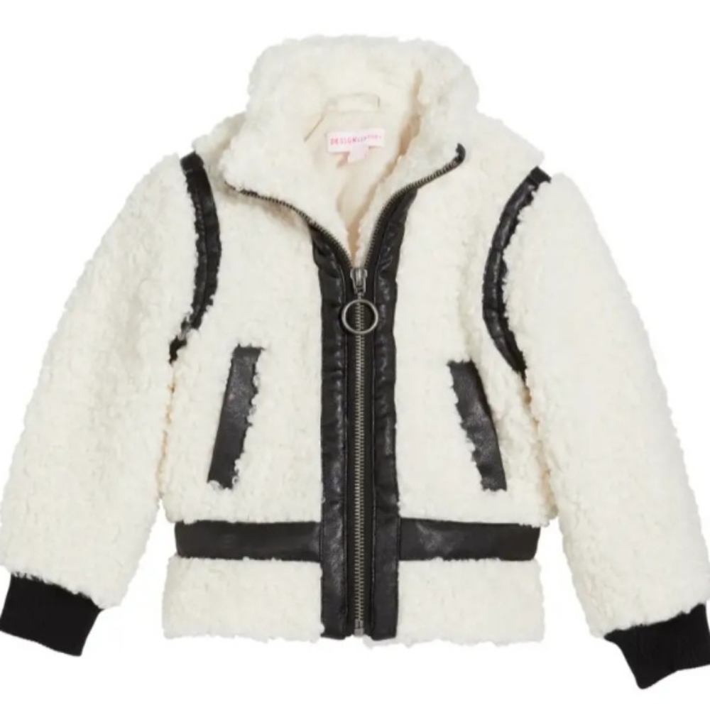 Design History Faux Sherpa Leather Full Zip Jacket Large